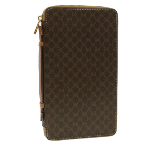 CELINE Macadam Canvas Travel Case PVC Leather Brown  am3943