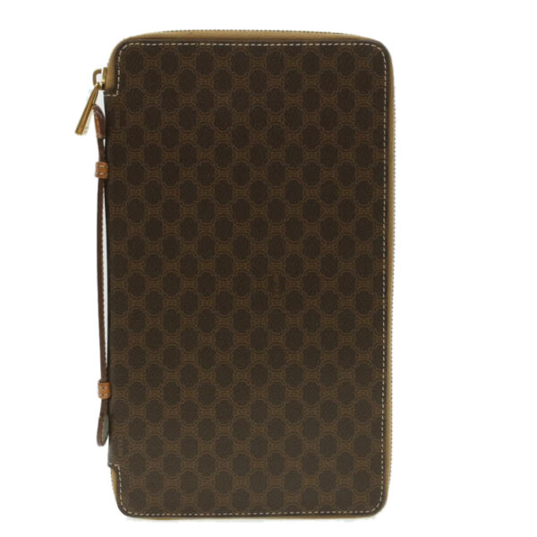 CELINE Macadam Canvas Travel Case PVC Leather Brown  am3943