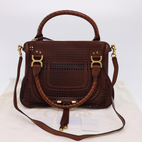 Chloe Punching Mercy Hand Bag Leather 2way Brown am4269
