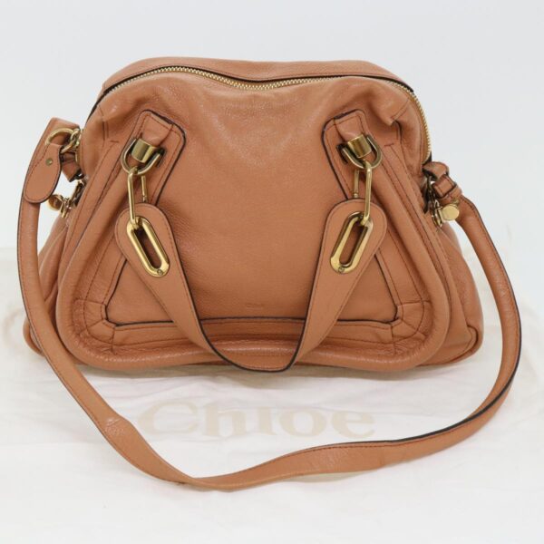 Chloe Paraty Hand Bag Leather 2way Brown 02-11-50 am4850
