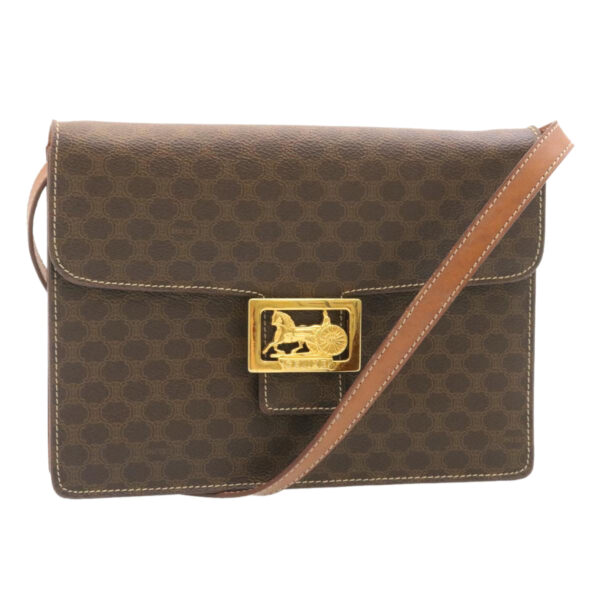 CELINE Horse Carriage Macadam Canvas Shoulder Bag Brown  ar6197