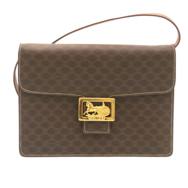 CELINE Horse Carriage Macadam Canvas Shoulder Bag Brown  ar6197