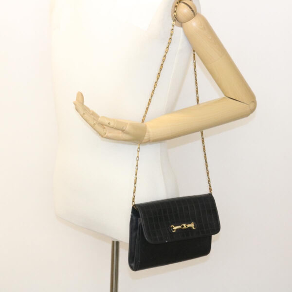 CELINE Chain Shoulder Bag Leather Black  ar6324