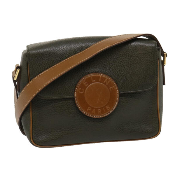 CELINE Shoulder Bag Leather Gray Brown  ar6880