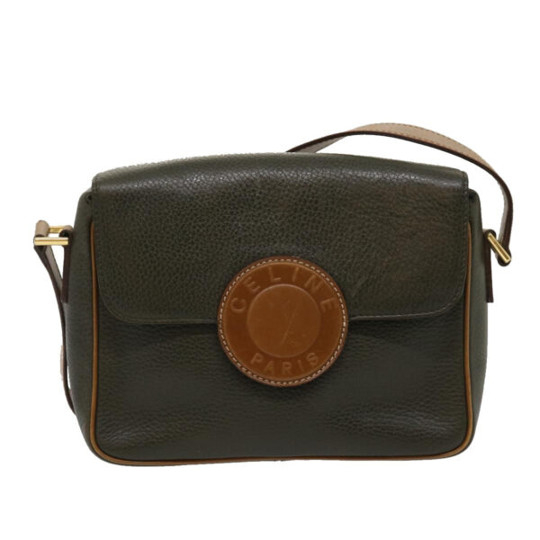 CELINE Shoulder Bag Leather Gray Brown  ar6880