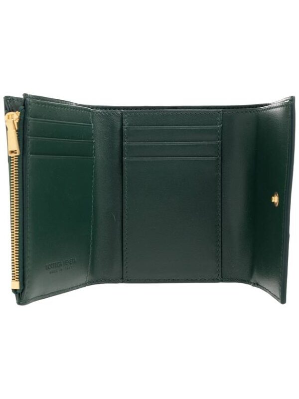 Bottega Veneta Cassette Tri-Fold Zipper Half Wallet Emerald Green