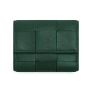 Bottega Veneta Cassette Tri-Fold Zipper Half Wallet Emerald Green