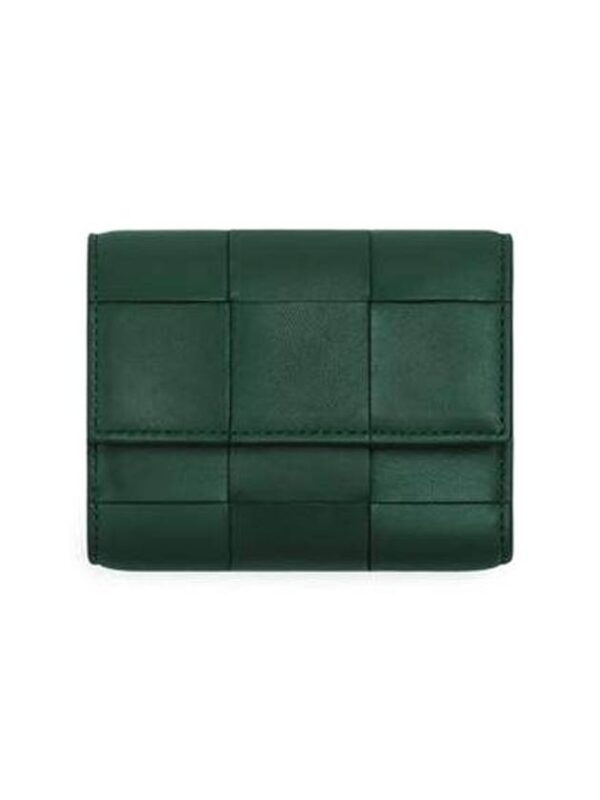 Bottega Veneta Cassette Tri-Fold Zipper Half Wallet Emerald Green