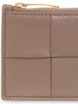 Bottega Veneta Intrecciato Zipper Card Wallet Taupe Grey
