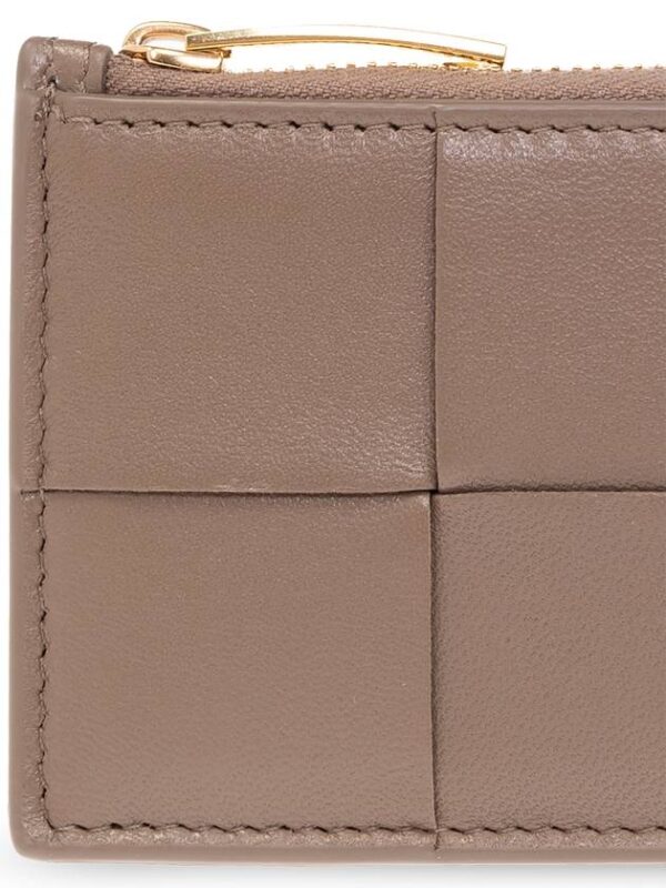 Bottega Veneta Intrecciato Zipper Card Wallet Taupe Grey
