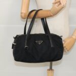 PRADA Hand Bag Nylon Black Silver  bs18963