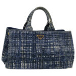 PRADA Canapa GM Hand Bag Canvas Blue Gold  bs18982