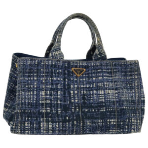 PRADA Canapa GM Hand Bag Canvas Blue Gold  bs18982
