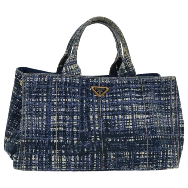 PRADA Canapa GM Hand Bag Canvas Blue Gold  bs18982