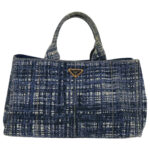 PRADA Canapa GM Hand Bag Canvas Blue Gold  bs18982