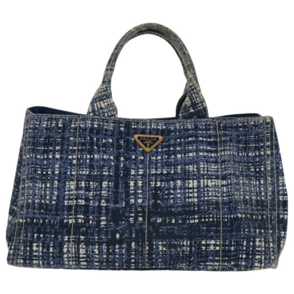 PRADA Canapa GM Hand Bag Canvas Blue Gold  bs18982