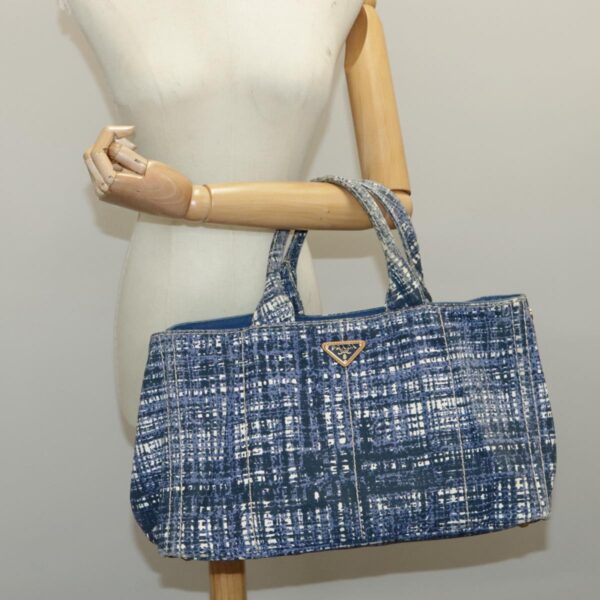 PRADA Canapa GM Hand Bag Canvas Blue Gold  bs18982