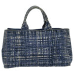 PRADA Canapa GM Hand Bag Canvas Blue Gold  bs18982