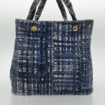 PRADA Canapa GM Hand Bag Canvas Blue Gold  bs18982