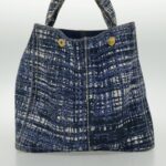 PRADA Canapa GM Hand Bag Canvas Blue Gold  bs18982