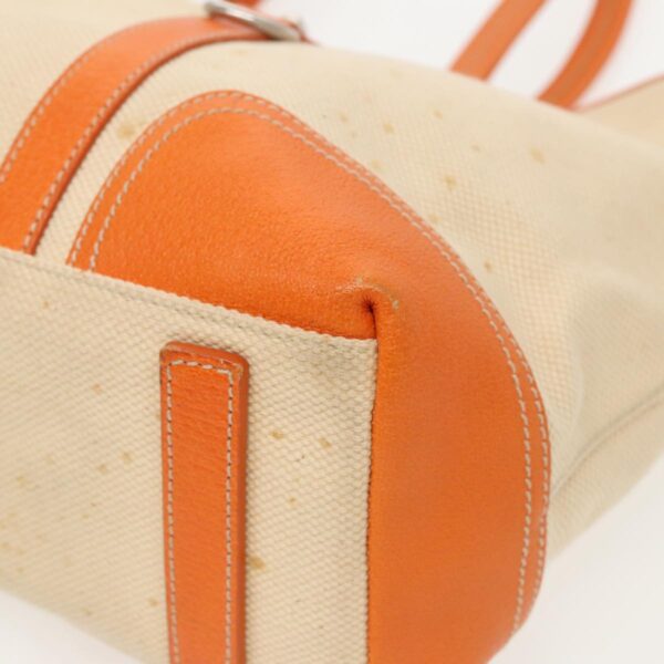 PRADA Tote Bag Canvas Leather Beige Orange Silver  bs19186