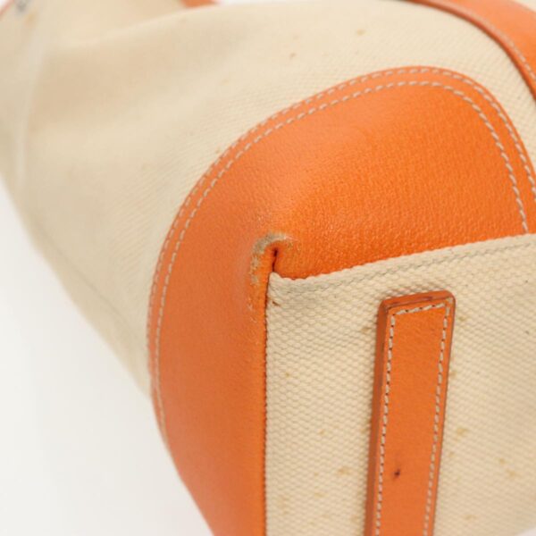 PRADA Tote Bag Canvas Leather Beige Orange Silver  bs19186