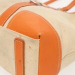 PRADA Tote Bag Canvas Leather Beige Orange Silver  bs19186