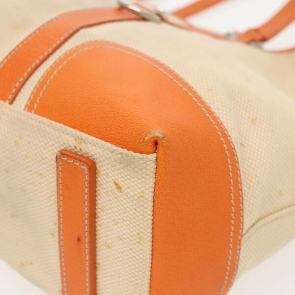 PRADA Tote Bag Canvas Leather Beige Orange Silver  bs19186