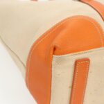 PRADA Tote Bag Canvas Leather Beige Orange Silver  bs19186