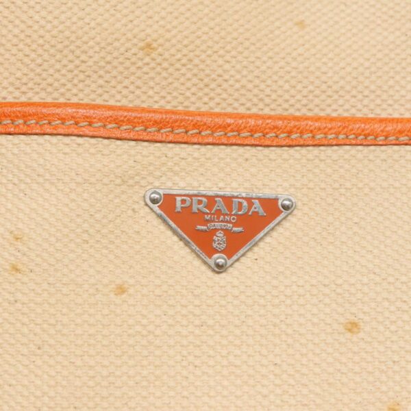 PRADA Tote Bag Canvas Leather Beige Orange Silver  bs19186