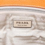 PRADA Tote Bag Canvas Leather Beige Orange Silver  bs19186