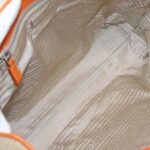 PRADA Tote Bag Canvas Leather Beige Orange Silver  bs19186