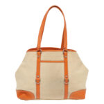 PRADA Tote Bag Canvas Leather Beige Orange Silver  bs19186