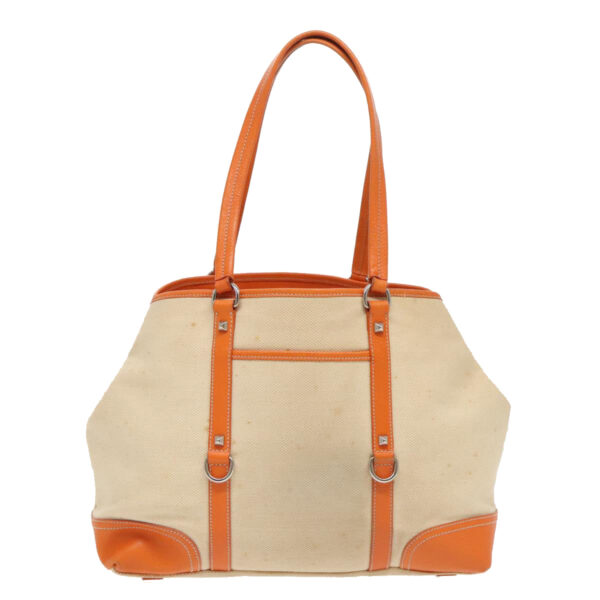 PRADA Tote Bag Canvas Leather Beige Orange Silver  bs19186