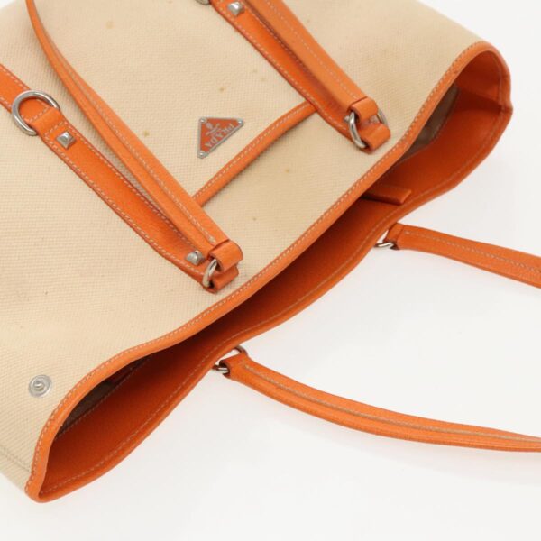 PRADA Tote Bag Canvas Leather Beige Orange Silver  bs19186
