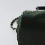 PRADA Chain Shoulder Bag Nylon Leather Khaki Dark Brown Silver  bs19187