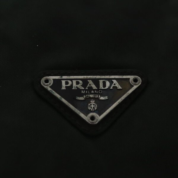 PRADA Chain Shoulder Bag Nylon Leather Khaki Dark Brown Silver  bs19187