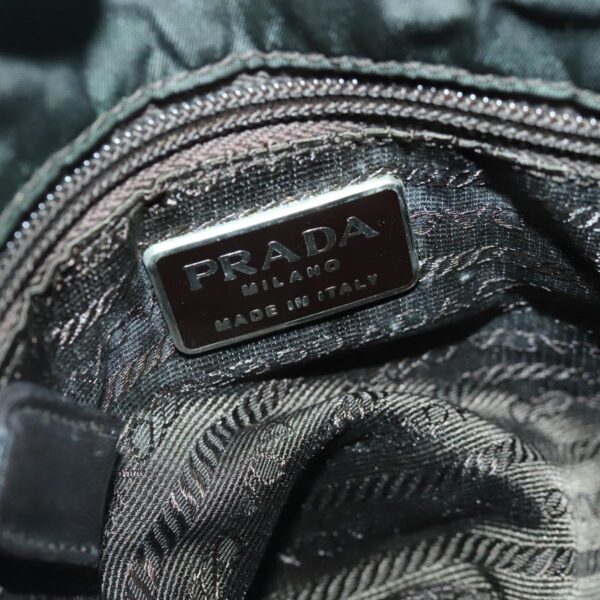 PRADA Chain Shoulder Bag Nylon Leather Khaki Dark Brown Silver  bs19187