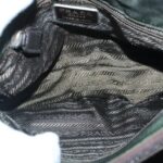 PRADA Chain Shoulder Bag Nylon Leather Khaki Dark Brown Silver  bs19187