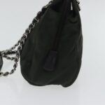 PRADA Chain Shoulder Bag Nylon Leather Khaki Dark Brown Silver  bs19187