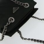 PRADA Chain Shoulder Bag Nylon Leather Khaki Dark Brown Silver  bs19187