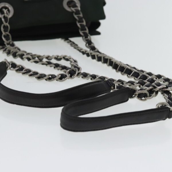 PRADA Chain Shoulder Bag Nylon Leather Khaki Dark Brown Silver  bs19187
