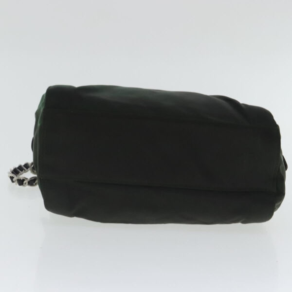 PRADA Chain Shoulder Bag Nylon Leather Khaki Dark Brown Silver  bs19187