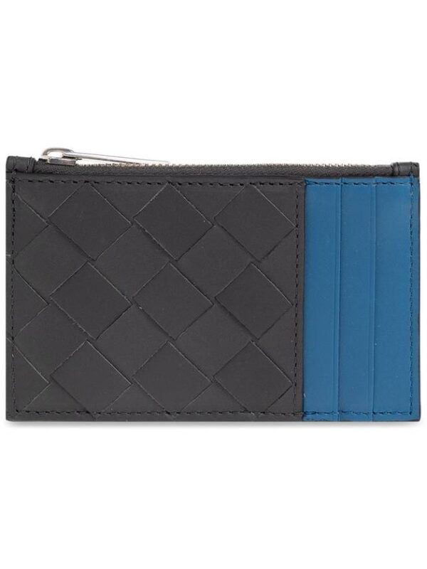 Bottega Veneta Intrecciato Zippered Leather Card Wallet Grey