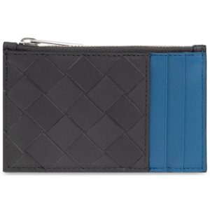 Bottega Veneta Intrecciato Zippered Leather Card Wallet Grey