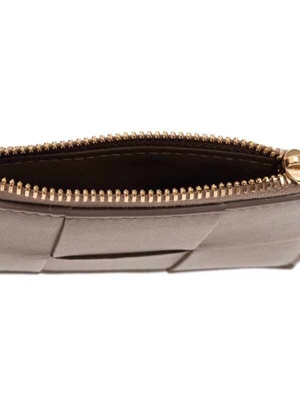 Bottega Veneta Intrecciato Zipper Card Wallet Taupe Grey