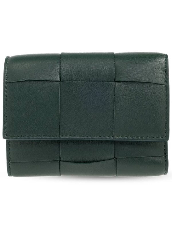Bottega Veneta Cassette Tri-Fold Zipper Half Wallet Emerald Green
