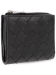 Bottega Veneta Intrecciato Bifold Calfskin Half Wallet Black