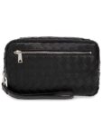 Bottega Veneta Intrecciato Zipper Leather Pouch Bag Black