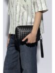 Bottega Veneta Intrecciato Zipper Leather Pouch Bag Black